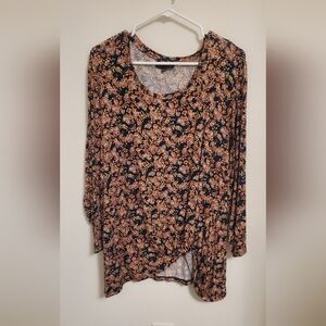 Cameo Twist Front Floral Print Women's Top Size 2X Spring Boho Peasant Homestead